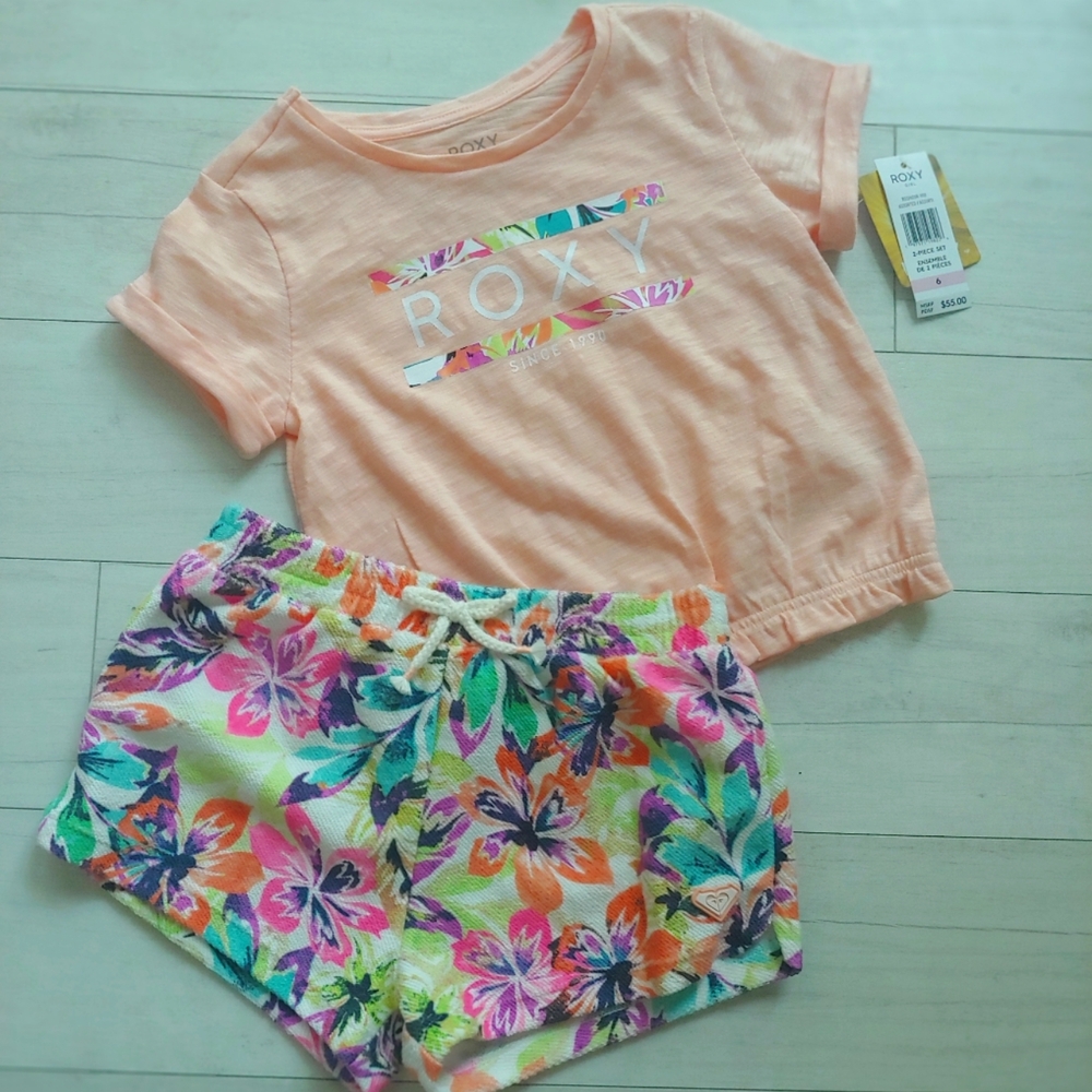 ROXY NEW Short Sleeve Top & Floral French Terry Shorts